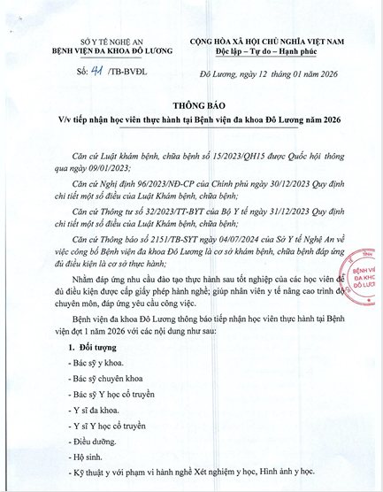 THÔNG BÁO VỀ VIỆC TIẾP NHẬN HỌC VIÊN THỰC HÀNH