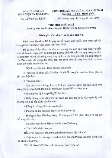 THƯ MỜI CHÀO GIÁ