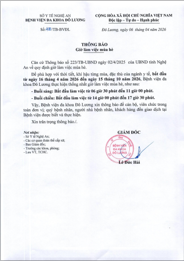 THÔNG BÁO GIỜ LÀM VIỆC MÙA HÈ