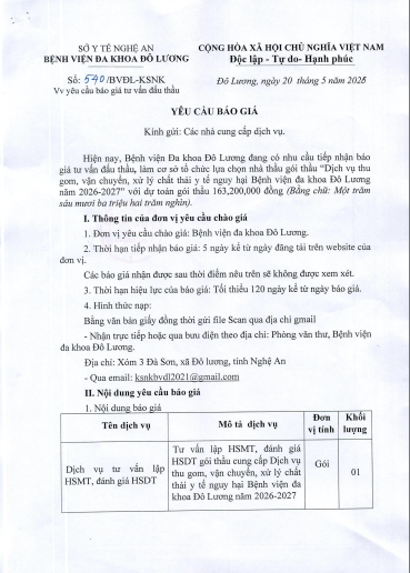 YÊU CẦU BÁO GIÁ