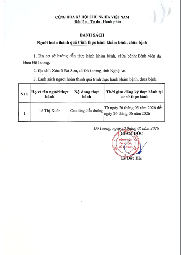 THÔNG BÁO DANH SÁCH NGƯỜI THỰC HÀNH KHÁM BỆNH, CHỮA BỆNH