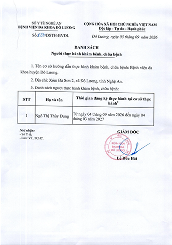 THÔNG BÁO DANH SÁCH NGƯỜI THỰC HÀNH KHÁM BỆNH, CHỮA BỆNH