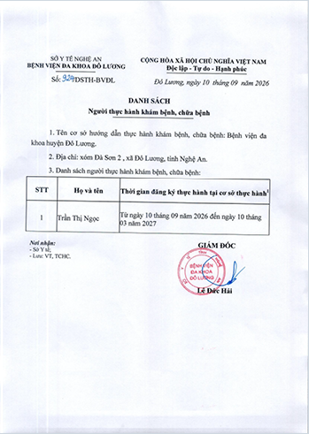 THÔNG BÁO DANH SÁCH NGƯỜI THỰC HÀNH KHÁM BỆNH CHỮA BỆNH